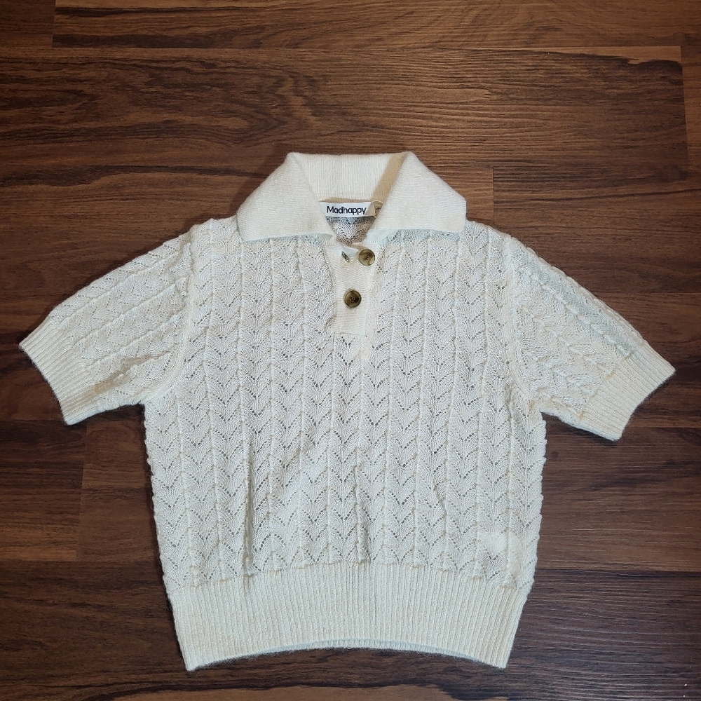 NWT Madhappy Summer Collection Mohair Short Sleeve Sweater in Vanilla Sz Medium